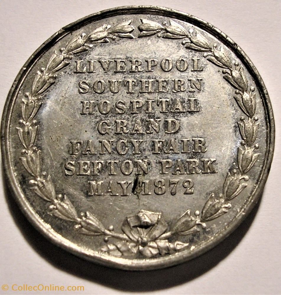 Prince Arthur - Medallion 1872 , Visit to Liverpool, Southern Hospital Grand Fancy Fair - UK 3 monnaie jeton mereaux prince arthur medallion 1872 visit to liverpool southern hospital grand fancy fair uk