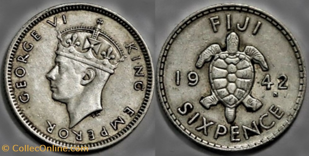 1942-S フィジー 6ペンス ジョージ6世銀貨　PCGS認証 George VI - Six Pence 1942 - Fiji - Coins - World - Edge Reeded