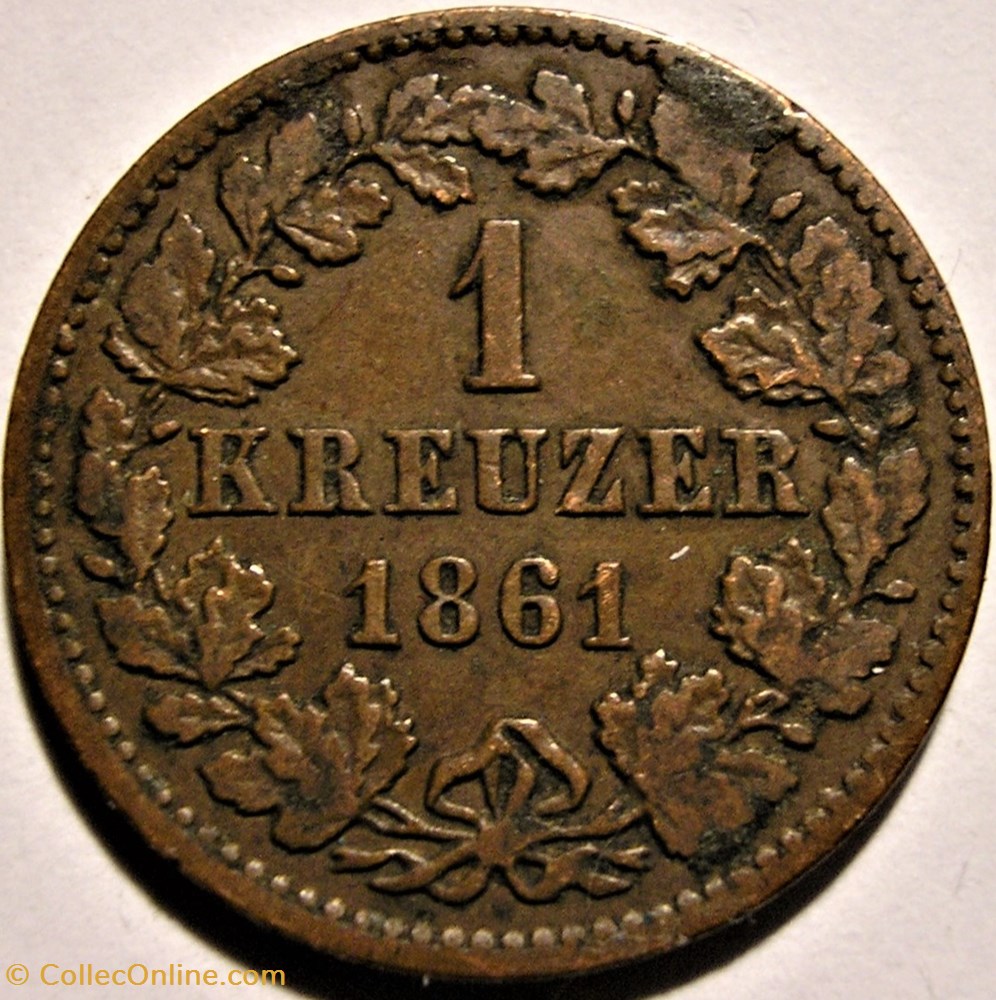 Adolf van Luxemburg - 1 Kreuzer 1861 - Duchy of Nassau monnaies monde allemagne adolf van luxemburg 1 kreuzer 1861 duchy of nassau