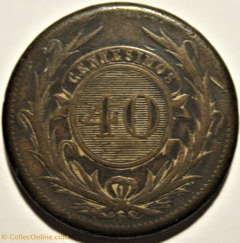 Uruguay - 40 Centésimos 1857 3 monnaies monde uruguay 40 centesimos 1857