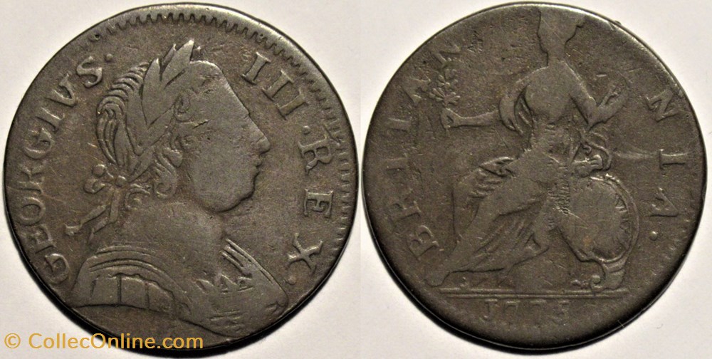 1775 Half Penny No Regal - George III of Great Britain (ex.17) monnaies monde etats unis 1775 half penny no regal george iii of great britain ex 17