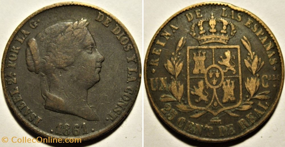 1861 Segovia - 25 Centimos - Isabel II España monnaies monde espagne 1861 segovia 25 centimos isabel ii espana