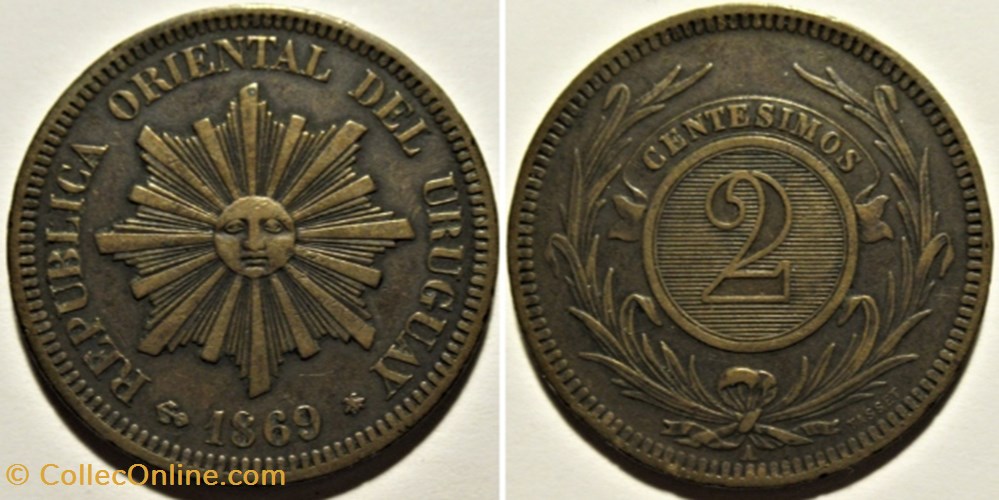 Uruguay - 2 Centésimos 1869 Paris monnaies monde uruguay 2 centesimos 1869 paris