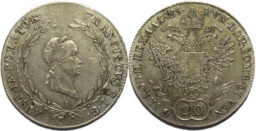 1825 Wien, 20 Kreuzer - Franz I of Austria monnaies monde autriche 1825 wien 20 kreuzer franz i of austria