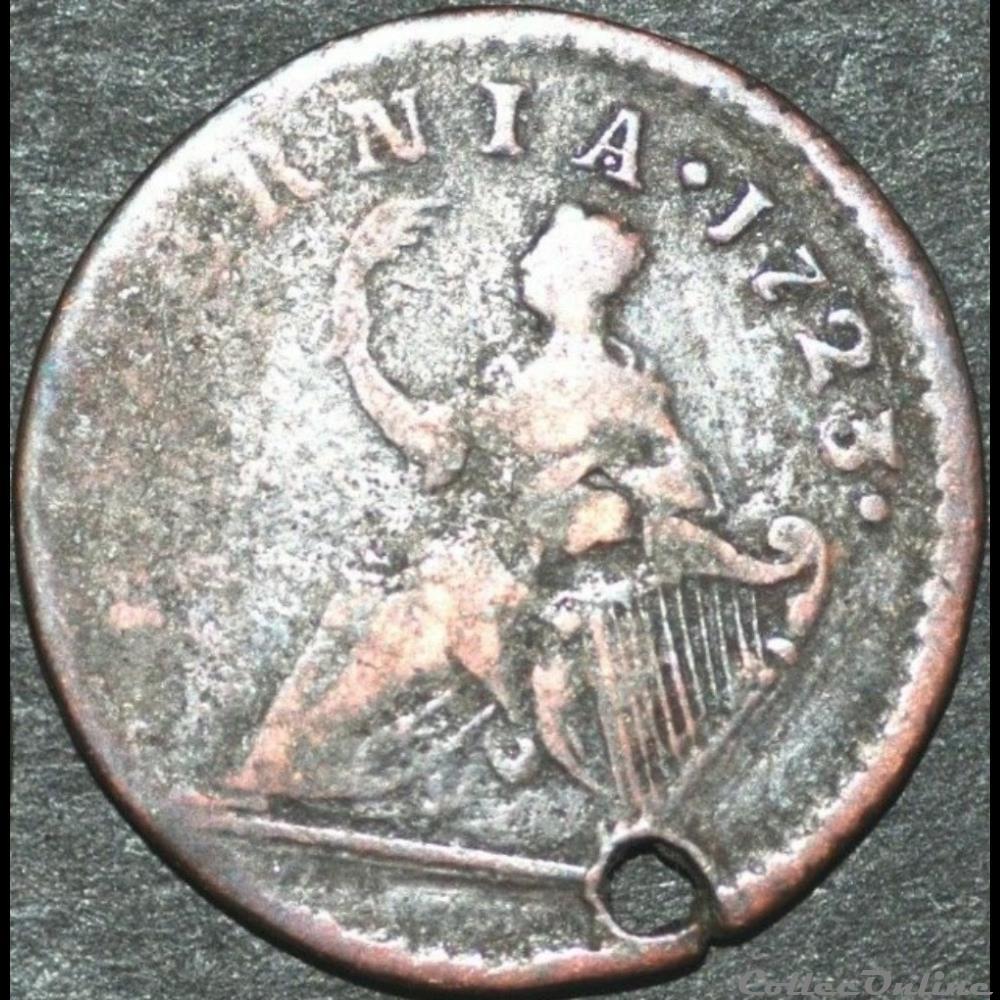 1723 Farthing - Wood's Hibernia - George Ist (ex.3) monnaie monde irlande 1723 farthing woos hibernia george ist ex 3
