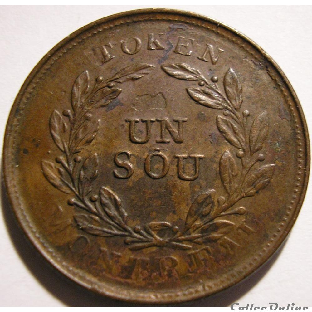 Montreal Un Sou Belleville - Token ca. 1835-1838 (5 shamrocks) (ex.2) 4 monnaie monde canadum montreal un sou belleville token ca 1835 1838 5 shamrocks ex 2