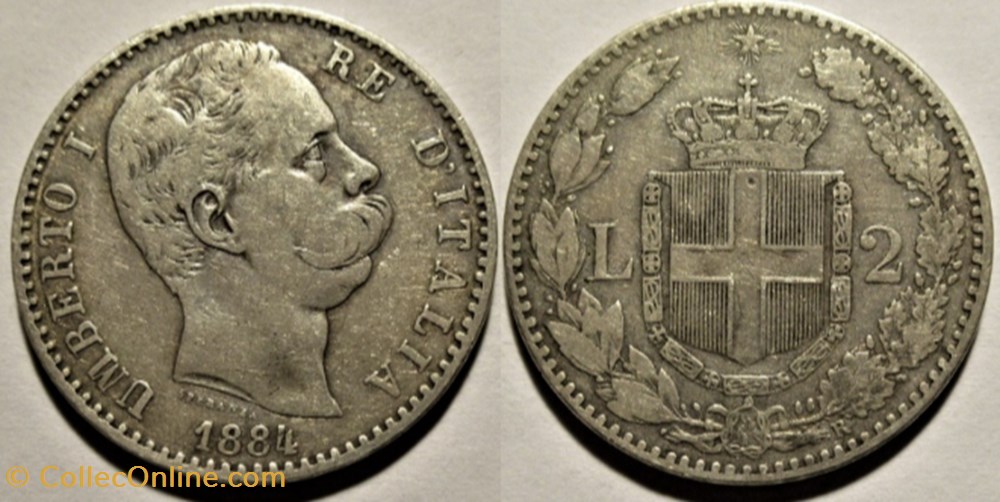 1884 Regno d'Italia, 2 Lire, Roma - Umberto I monnaies monde italie 1884 regno italia 2 lire roma umberto i