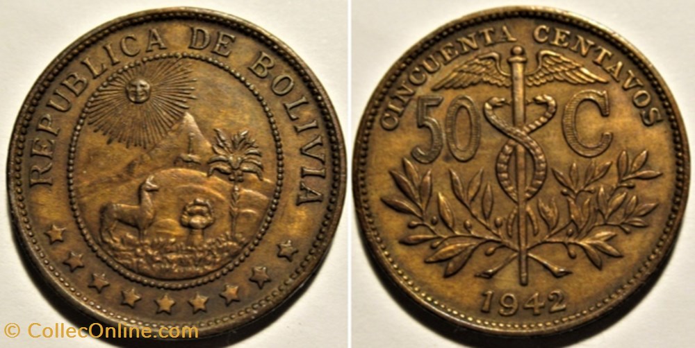 1942 Philadelphia Mint - 50 Centavos monnaies monde bolivie 1942 philadelphia mint 50 centavos