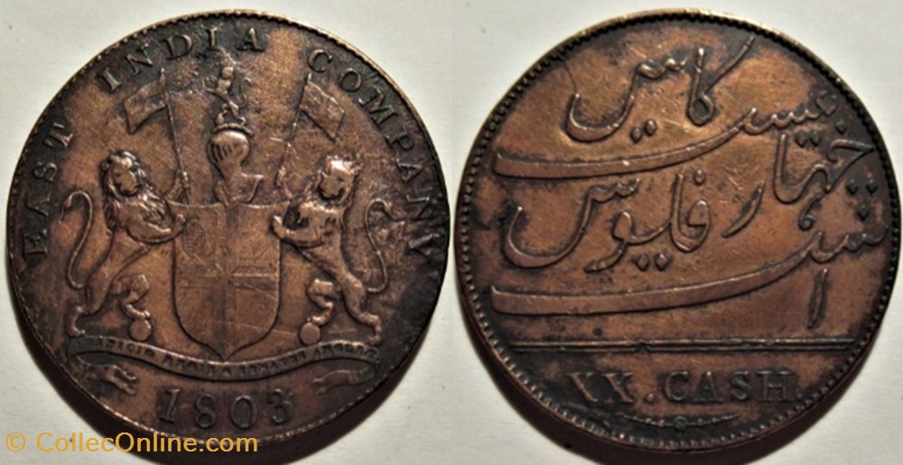 monnaies monde inde king george iii 20 cash 1803 madras presidency ex 4