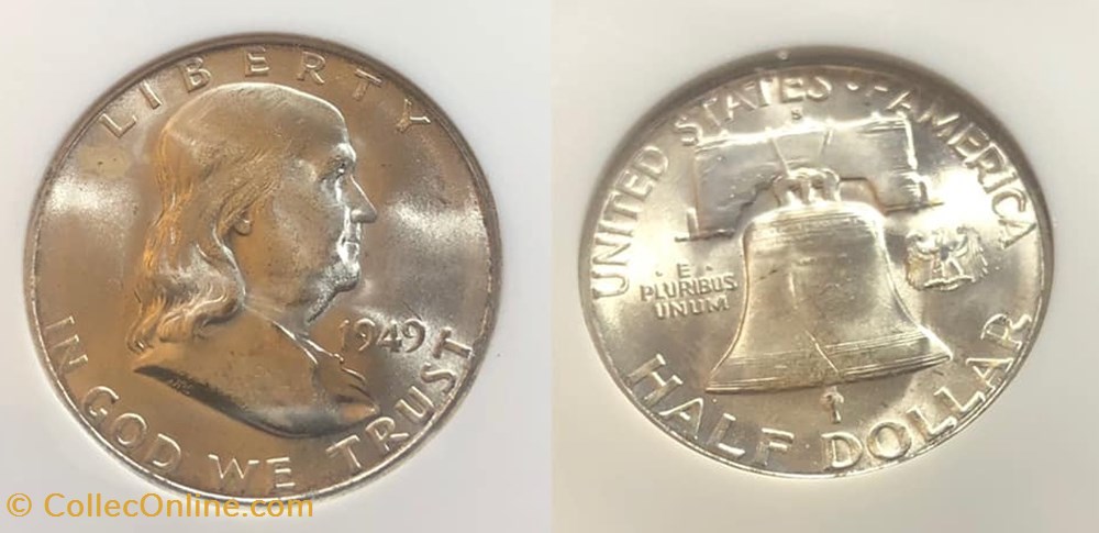 1949S Franklin Half MS65 coins world united states 1949s franklin half ms65