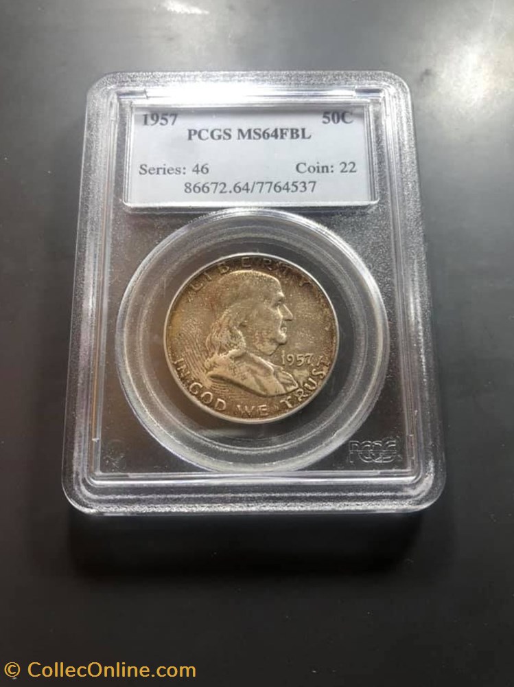 1957P Franklin Half MS64FBL coins world united states 1957p franklin half ms64fbl