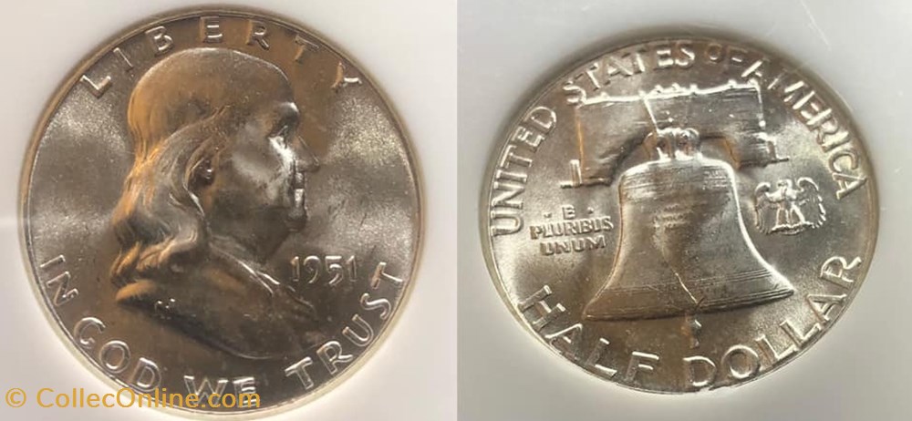 1951P Franklin Half MS65 coins world united states 1951p franklin half ms65