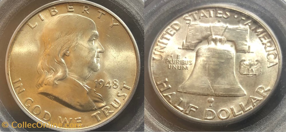 1948D Franklin Half MS65FBL coins world united states 1948d franklin half ms65fbl