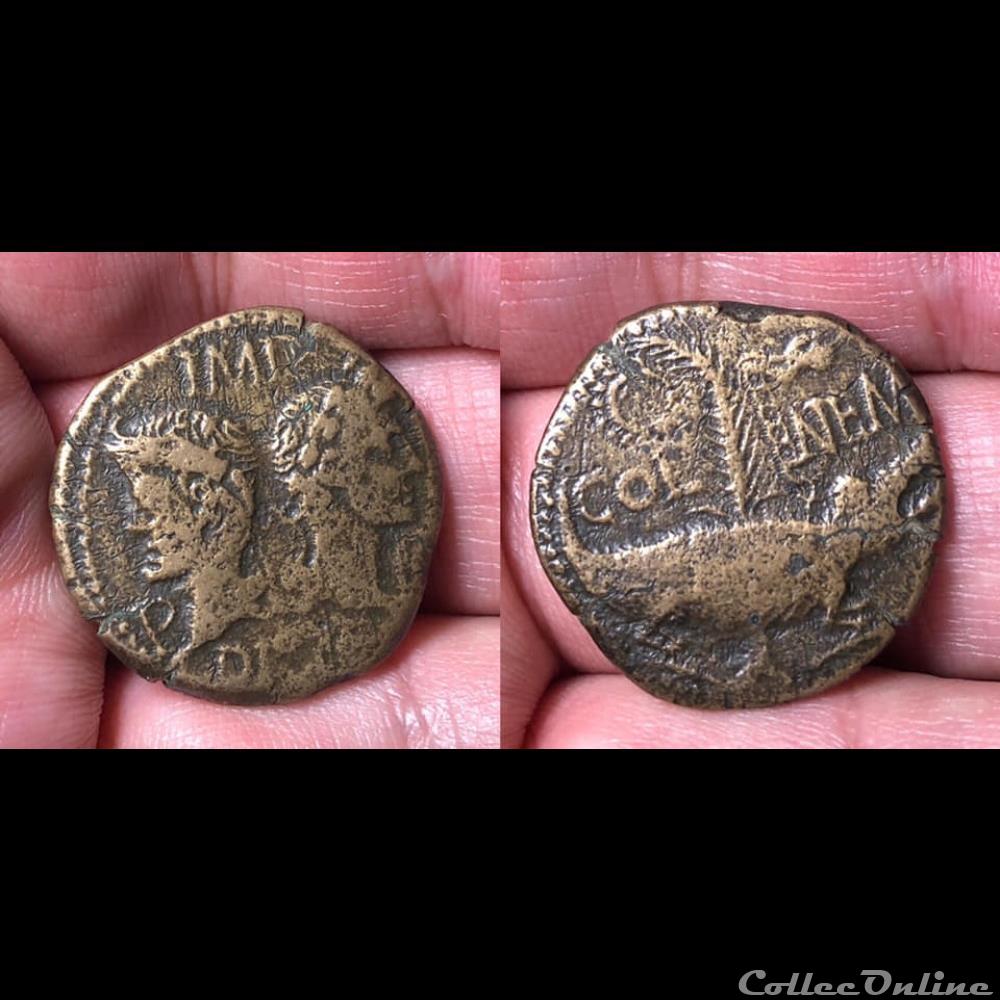 GAUL, Nemausus. Augustus, with Agrippa. coin ancient roman provincial gaul nemausus augustus with agrippa