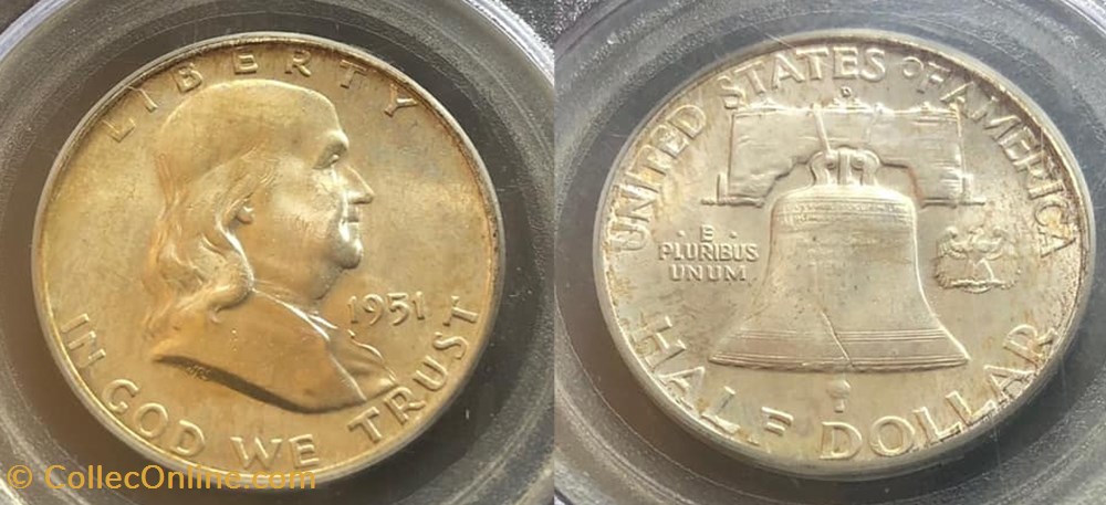 1951D Franklin Half MS65FBL coins world united states 1951d franklin half ms65fbl