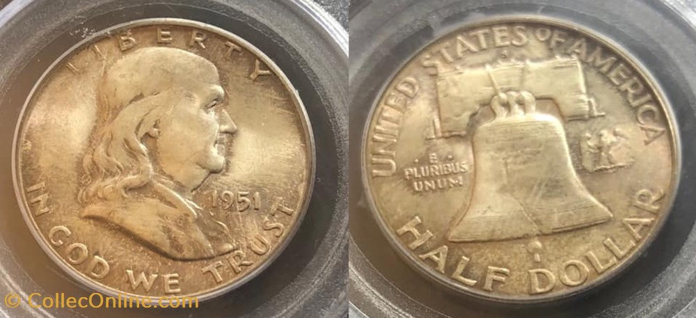 1951S Franklin Half MS65 coins world united states 1951s franklin half ms65