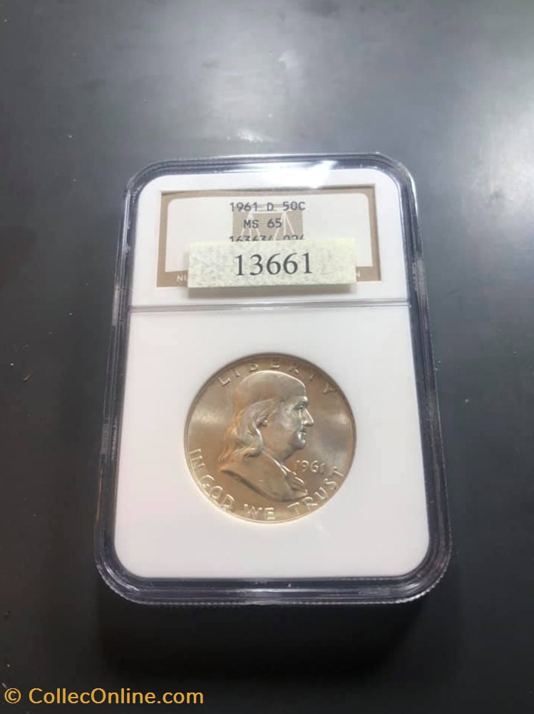 1961D Franklin Half MS65 coins world united states 1961d franklin half ms65