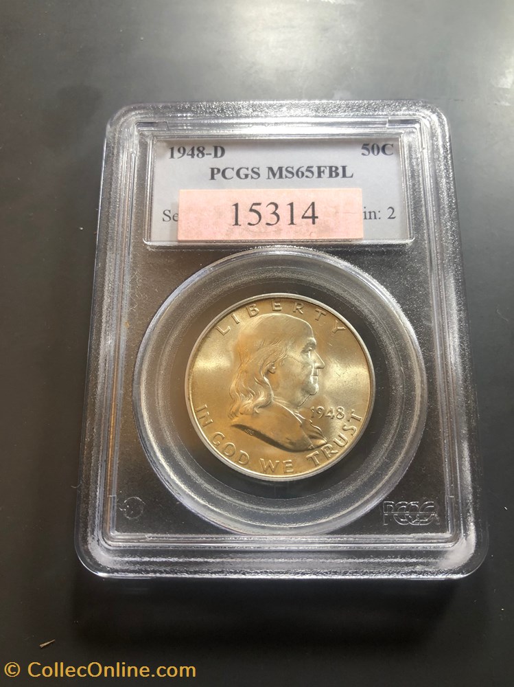 1948D Franklin Half MS65FBL coins world united states 1948d franklin half ms65fbl