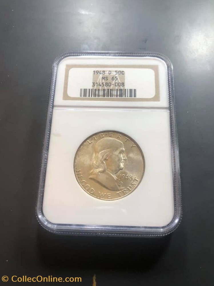 1948D Franklin Half MS65 coins world united states 1948d franklin half ms65