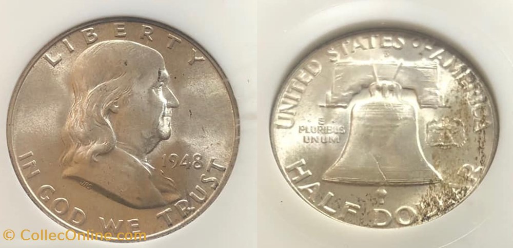 1948D Franklin Half MS64 coins world united states 1948d franklin half ms64