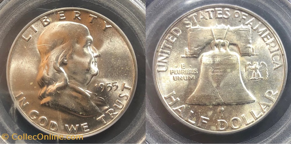 1955P Franklin Half MS65 coins world united states 1955p franklin half ms65