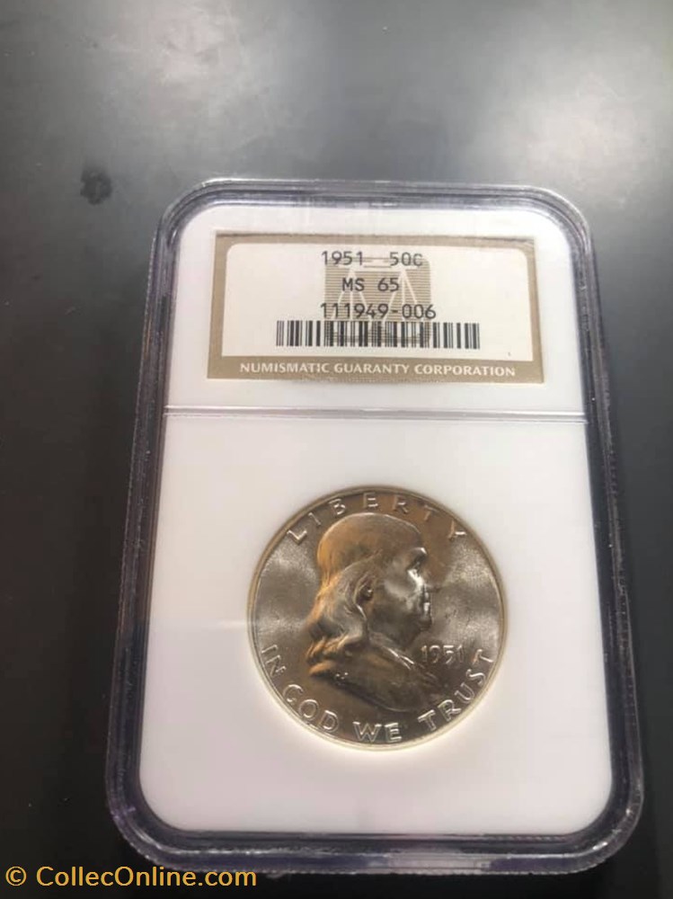 1951P Franklin Half MS65 coins world united states 1951p franklin half ms65