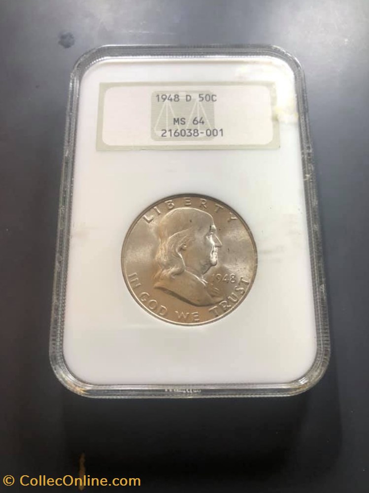 1948D Franklin Half MS64 coins world united states 1948d franklin half ms64