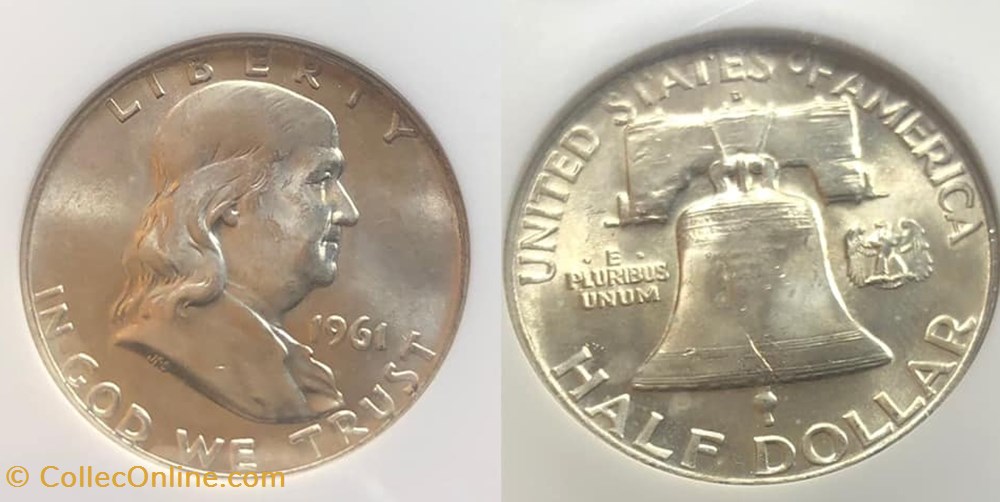 1961D Franklin Half MS65 coins world united states 1961d franklin half ms65