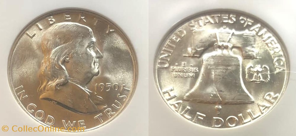1950D Franklin Half MS65 coins world united states 1950d franklin half ms65