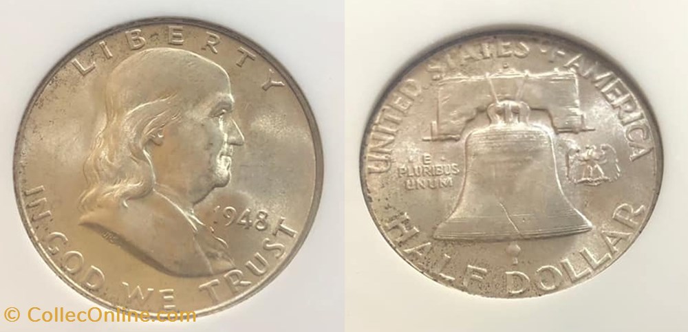 1948D Franklin Half MS65 coins world united states 1948d franklin half ms65