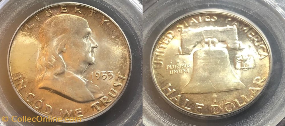 1953P Franklin Half MS65 coins world united states 1953p franklin half ms65