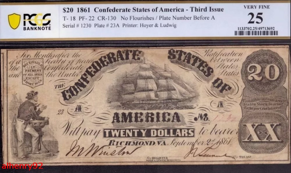1861 Confederate Note banknotes 1861 confederate note