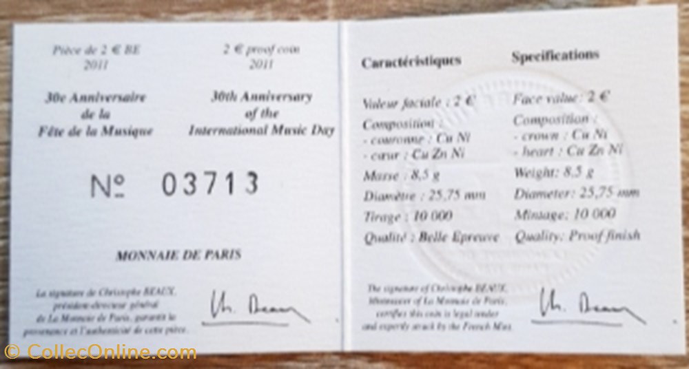 2€ France 2011 - 30e anniversaire de la Fête de la Musique - BE avec écrin 3 monnaie euro 2 france 2011 30e anniversaire de la fete de la musique be avec ecrin