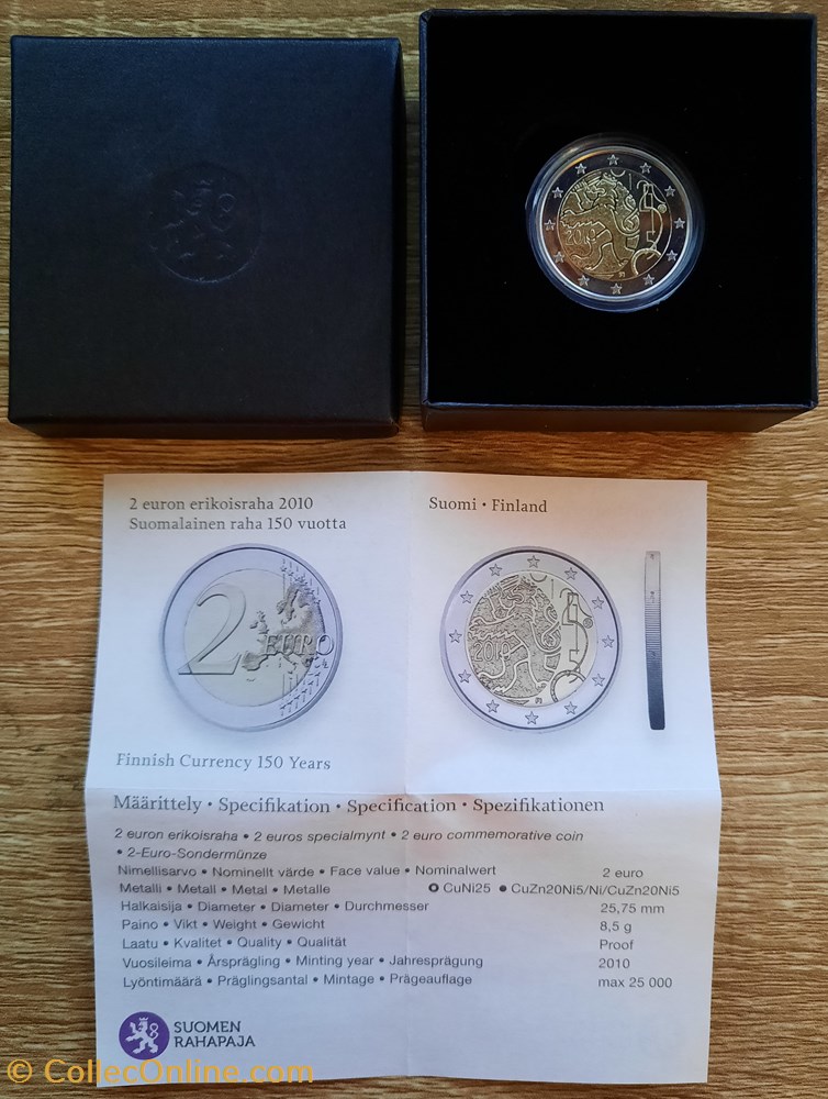 2€ Finlande 2010 - décret monétaire de 1860 autorisant à émettre billets et pièces - BE avec écrin monnaies euros 2 finlande 2010 decret monetaire de 1860 autorisant a emettre billets et pieces be avec ecrin