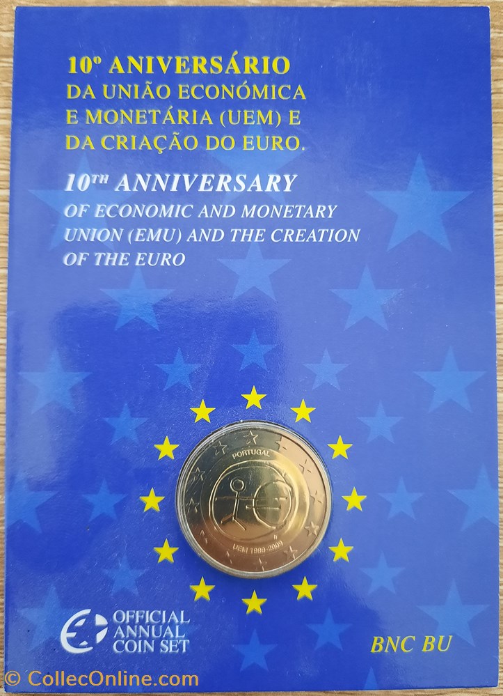 2€ Portugal 2009 - 10e anniversaire de l’Union économique et monétaire - Coincard monnaies euros 2 portugal 2009 10e anniversaire de l union economique et monetaire coincard
