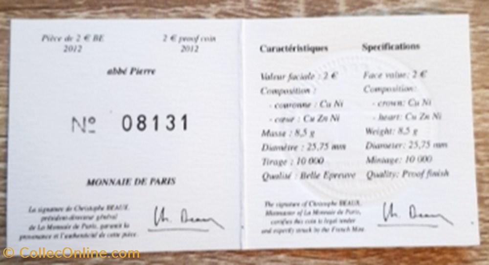 monnaie euro 2 france 2012 abbe pierre be avec ecrin