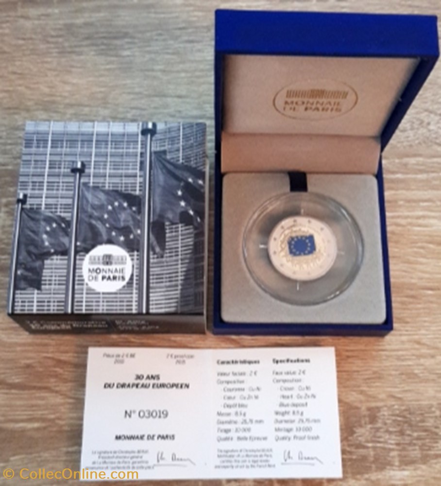 2€ France 2015 -30e anniversaire du drapeau de l’Union européenne - BE avec écrin monnaie 2 france 2015 30e anniversaire du drapeau de l union europeenne be avec ecrin