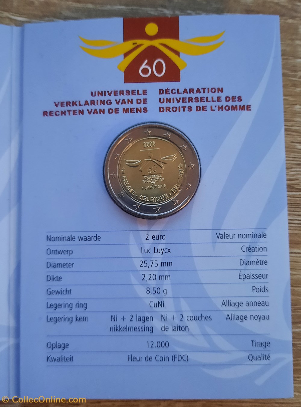 2€ Belgique 2008 - 60ans de la Déclaration Universelle des Droits de l'Homme - Coincard BU monnaies euros 2 belgique 2008 60ans de la declaration universelle des droits de homme coincard bu
