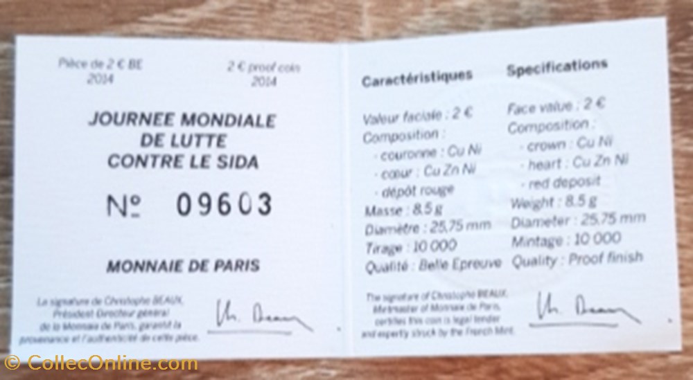 monnaie euro 2 france 2014 journee mondiale de lutte contre le sida be avec ecrin