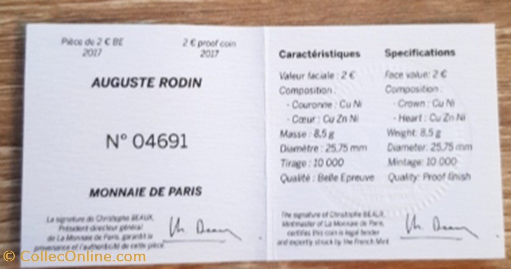 2€ France 2017 - Centenaire de la mort d’Auguste Rodin - BE avec écrin 3 monnaie euro 2 france 2017 centenaire de la mort d auguste rodin be avec ecrin