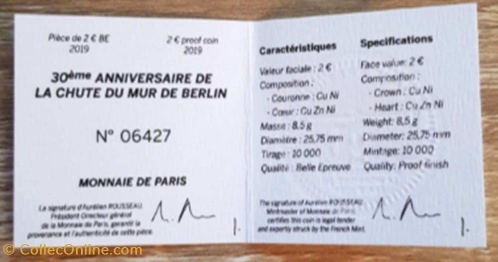 2€ France 2019 - 30e anniversaire de la chute du mur de Berlin - BE avec écrin 3 monnaie euro 2 france 2019 30e anniversaire de la chute du mur de berlin be avec ecrin