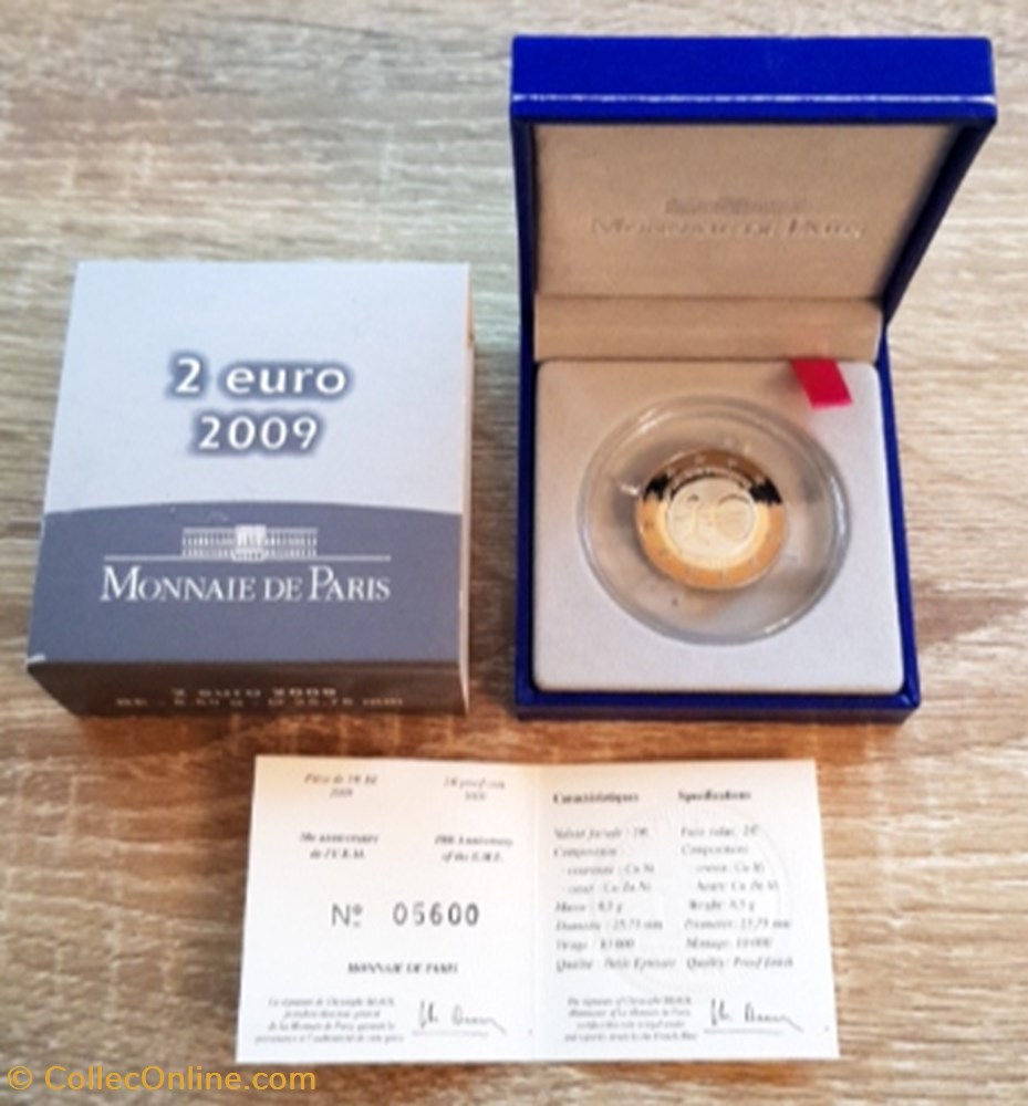 2€ France 2009 - 10e anniversaire de l'U.E.M - BE avec écrin monnaie euro 2 france 2009 10e anniversaire de u e m be avec ecrin