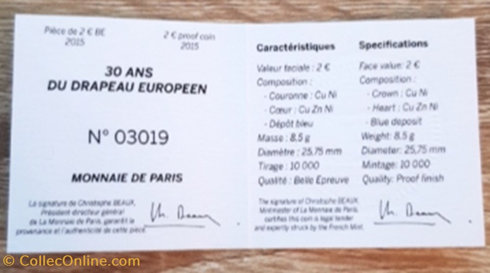 2€ France 2015 -30e anniversaire du drapeau de l’Union européenne - BE avec écrin 3 monnaie 2 france 2015 30e anniversaire du drapeau de l union europeenne be avec ecrin