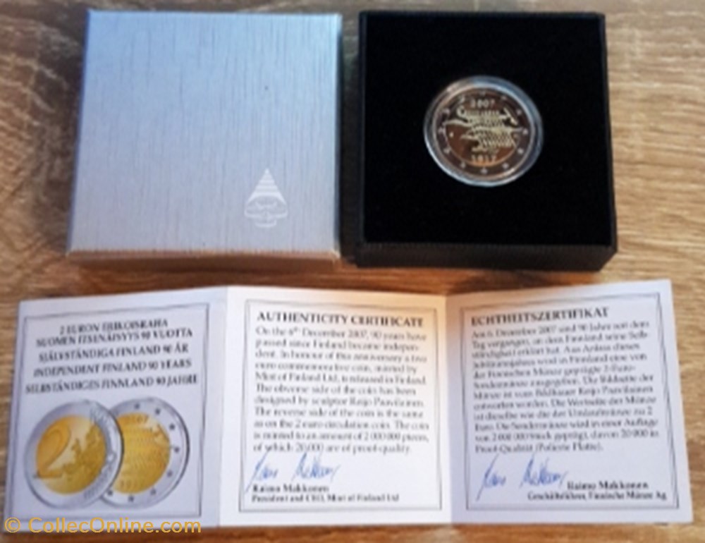 monnaie euro 2 finlande 2007 90e anniversaire de l independance de la finlande be avec ecrin