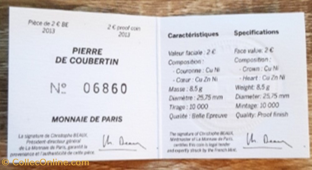 2€ France 2013 - Pierre de Coubertin - BE avec écrin 3 monnaie euro 2 france 2013 pierre de coubertin be avec ecrin