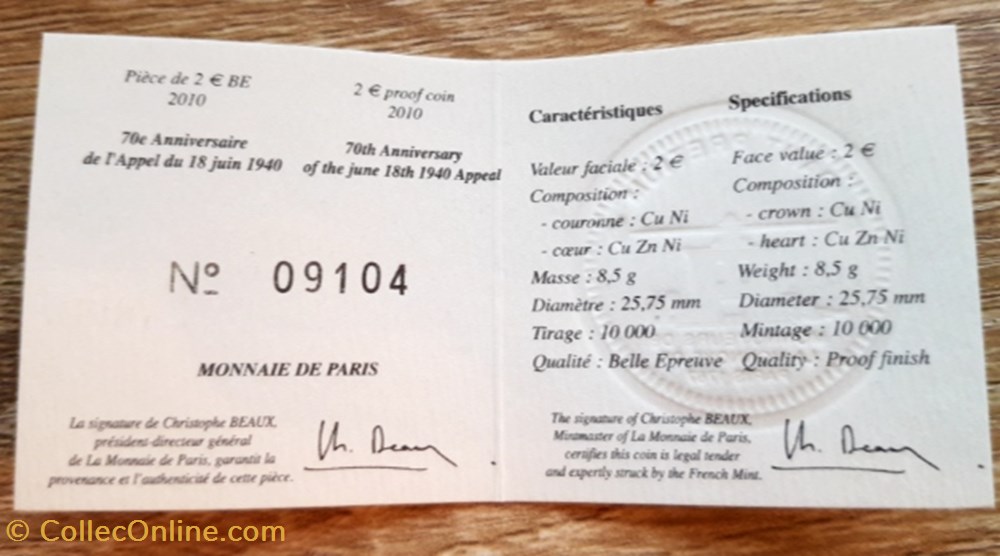 2€ France 2010 - 70 ans de l'appel du 18 juin - BE avec écrin 3 monnaie euro 2 france 2010 70 ans de appel du 18 juin be avec ecrin