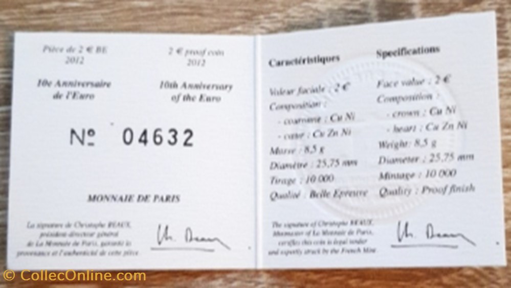 2€ France 2012 - 10e anniversaire de l'Euro - BE avec écrin 3 monnaie 2 france 2012 10e anniversaire de euro be avec ecrin