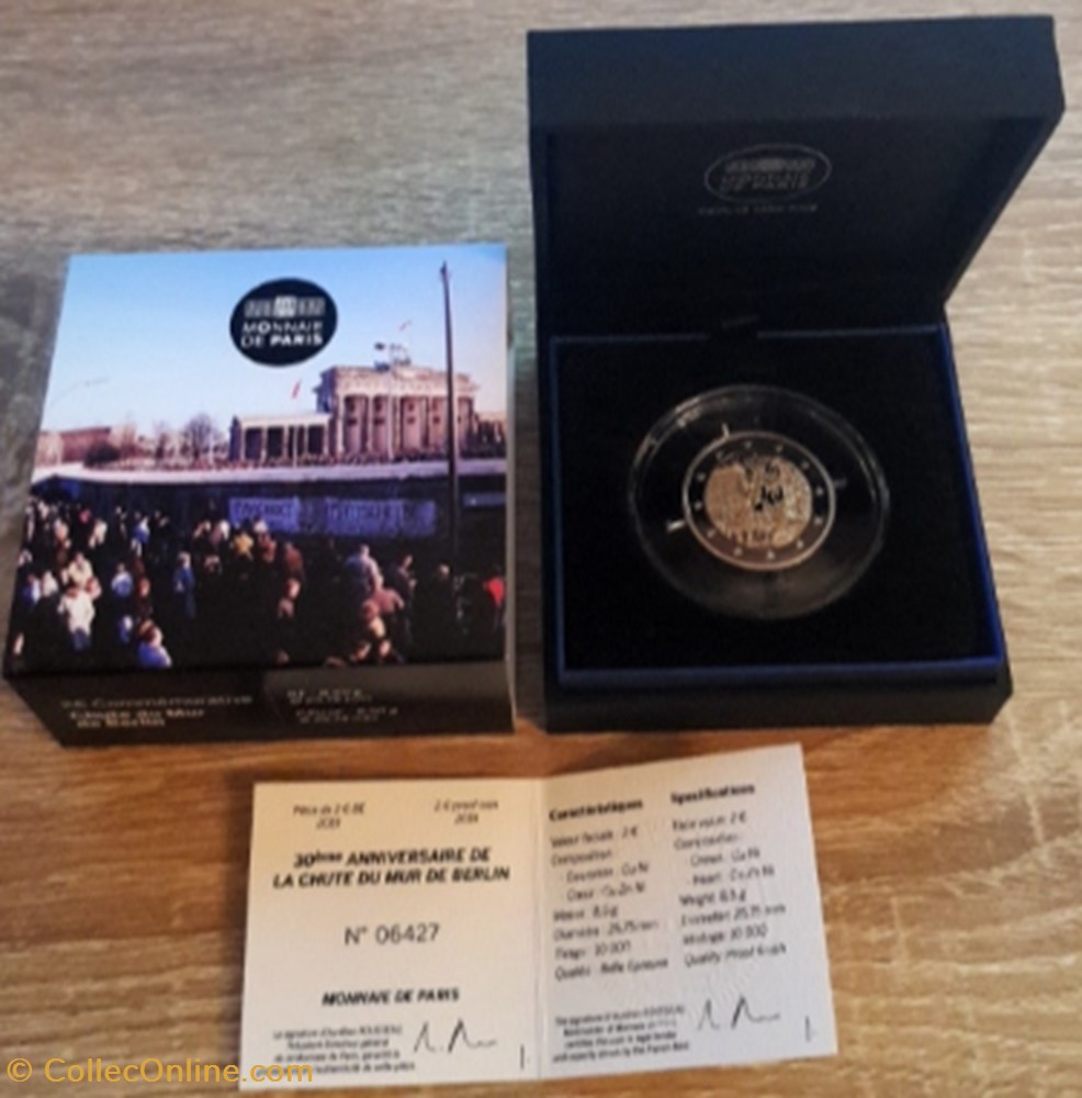 2€ France 2019 - 30e anniversaire de la chute du mur de Berlin - BE avec écrin monnaie euro 2 france 2019 30e anniversaire de la chute du mur de berlin be avec ecrin