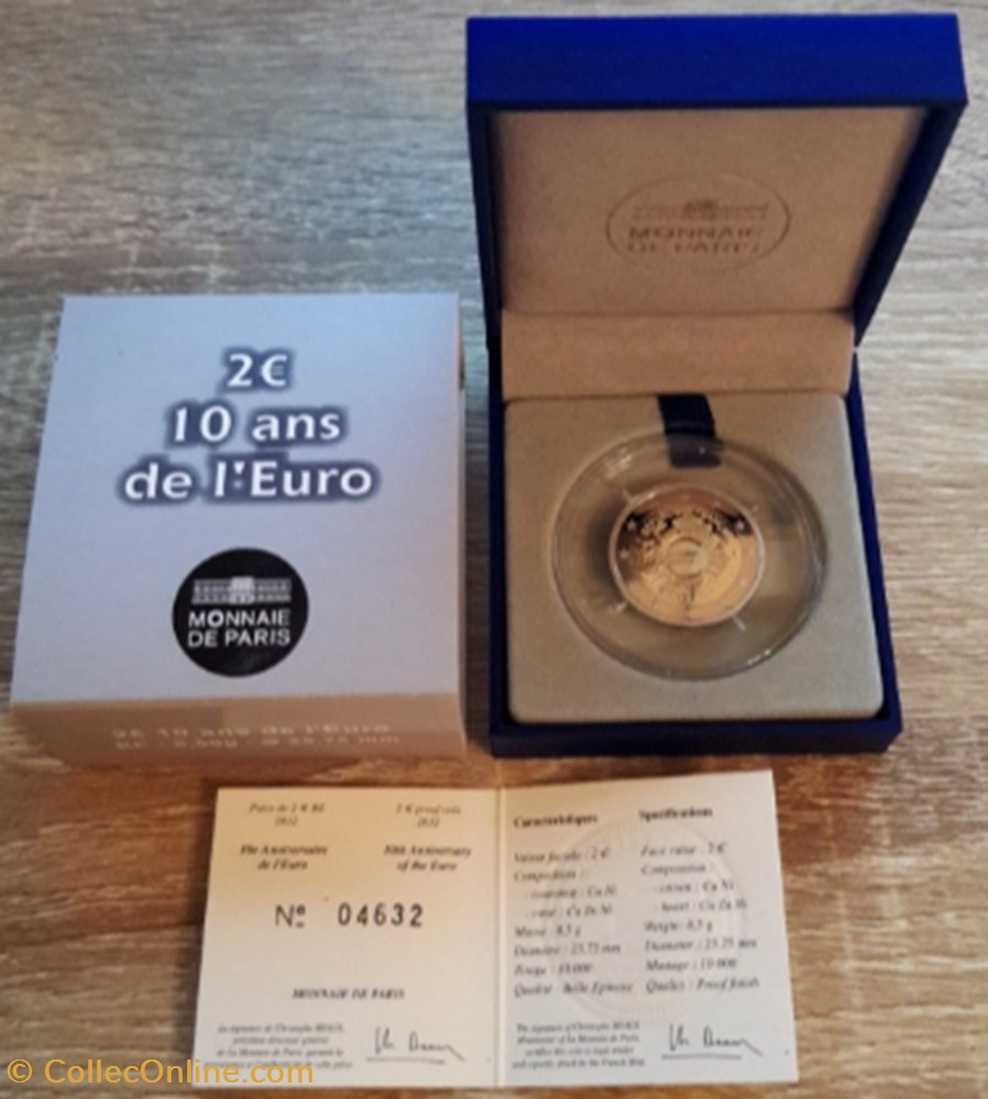2€ France 2012 - 10e anniversaire de l'Euro - BE avec écrin monnaie 2 france 2012 10e anniversaire de euro be avec ecrin