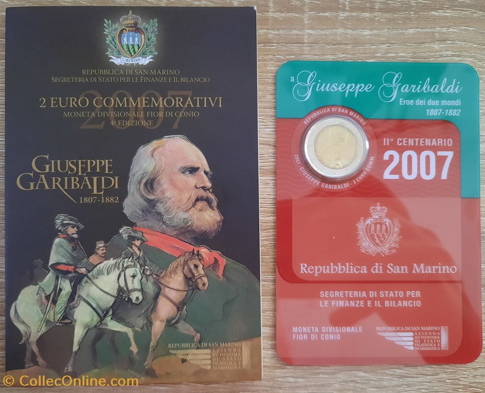 2€ Saint-Marin 2007 - Bicentenaire de la naissance de Giuseppe Garibaldi - Coincard monnaies euros 2 saint marin 2007 bicentenaire de la naissance de giuseppe garibaldi coincard